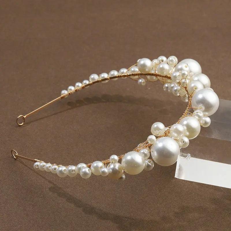 Vintage Bridal Tiara Pearl Crown Headband Wedding Hair Accessories