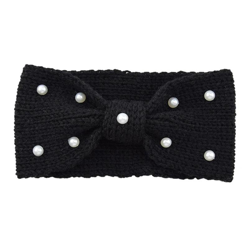 Wool Knitted Knot Pearl Headbands Winter Women Girls Hair Accessories