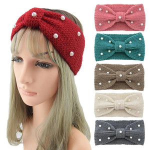 Wool Knitted Knot Pearl Headbands Winter Women Girls Hair Accessories