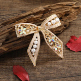 Crystal Barrette Pearls Paved Hair Clips Metal Pinch Bowknot Headdress