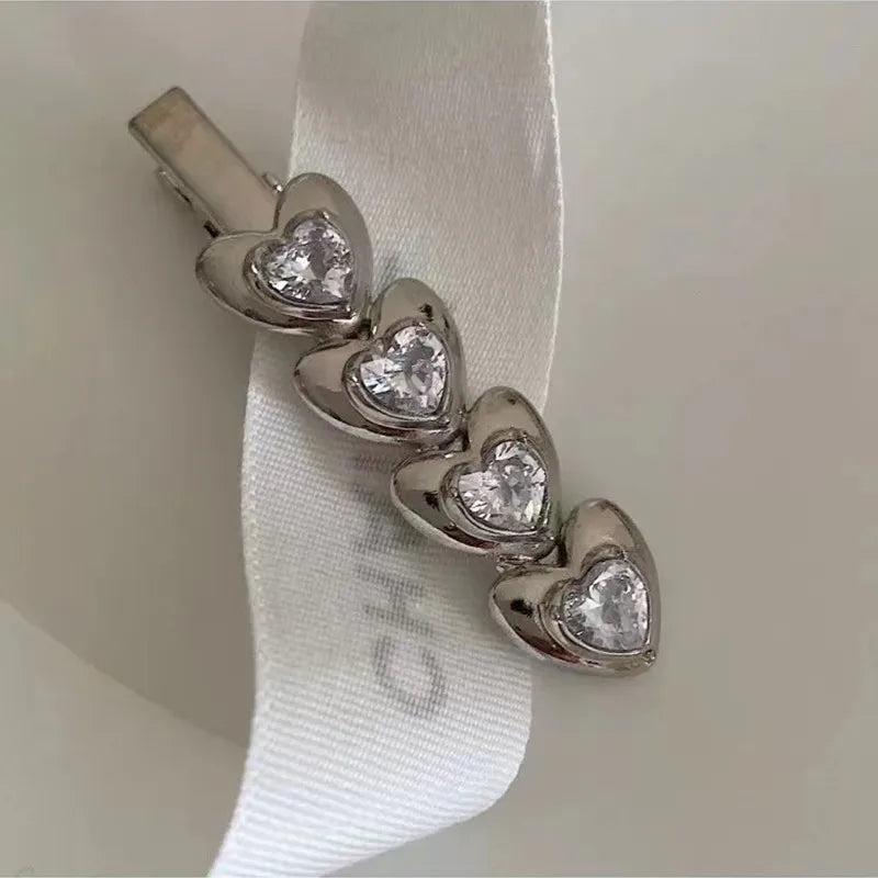Pink Rhinestones Hair Clips for Women Harajuku Punk Hairclip