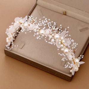 Pearl Flower Headband Bridal Headdress Wedding Crystal Headpiece