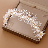 Pearl Flower Headband Bridal Headdress Wedding Crystal Headpiece