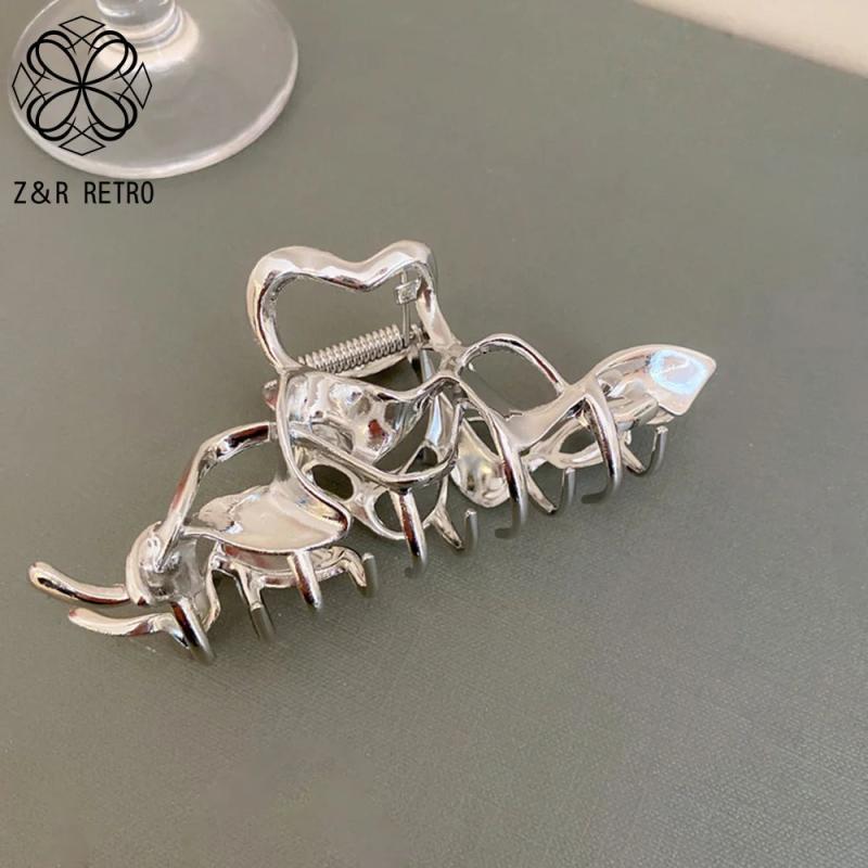 Irregular Silver Metal Women Hair Claw Hairpin For Girl Ponytail