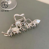 Irregular Silver Metal Women Hair Claw Hairpin For Girl Ponytail