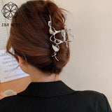 Irregular Silver Metal Women Hair Claw Hairpin For Girl Ponytail