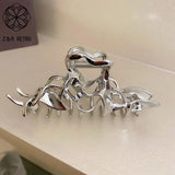 Irregular Silver Metal Women Hair Claw Hairpin For Girl Ponytail