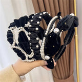 Women Wide Hairband Padded Pearl Cross Headband Girls Headwear Hair Hoop Bands