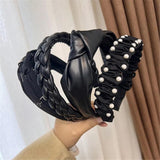 Women Wide Hairband Padded Pearl Cross Headband Girls Headwear Hair Hoop Bands