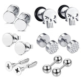6 Pairs Men Earrings Surgical Steel Studs Punk Earrings Cubic Zirconia Piercing