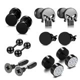 6 Pairs Men Earrings Surgical Steel Studs Punk Earrings Cubic Zirconia Piercing