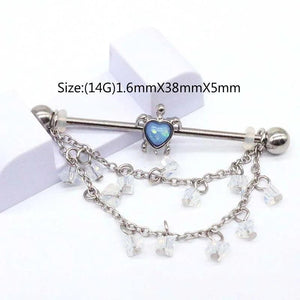 14G Opal Industrial Barbell Chain Dangle Earring 38mm