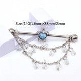 14G Opal Industrial Barbell Chain Dangle Earring 38mm