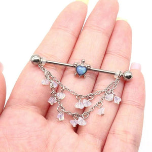 14G Opal Industrial Barbell Chain Dangle Earring 38mm
