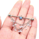 14G Opal Industrial Barbell Chain Dangle Earring 38mm