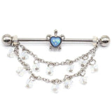 14G Opal Industrial Barbell Chain Dangle Earring 38mm