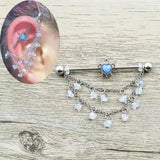 14G Opal Industrial Barbell Chain Dangle Earring 38mm