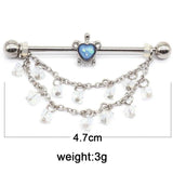 14G Opal Industrial Barbell Chain Dangle Earring 38mm
