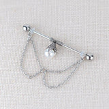 14G Opal Industrial Barbell Chain Dangle Earring 38mm