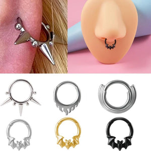 Surgica Steel Bat Septum Piercing Hinged Segment Nose Ring 16G