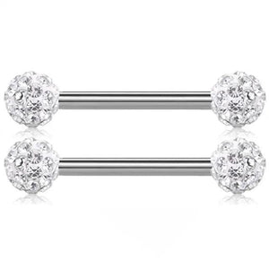 Matte 14G Nipple Piercing Set with Crystal Ring Body Jewelry