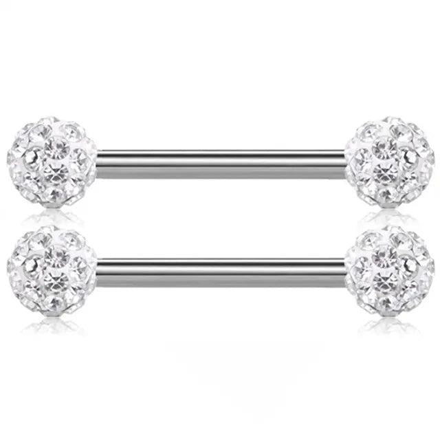 Matte 14G Nipple Piercing Set with Crystal Ring Body Jewelry