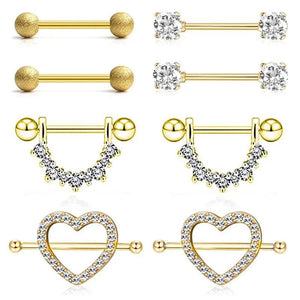 Matte 14G Nipple Piercing Set with Crystal Ring Body Jewelry