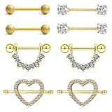 Matte 14G Nipple Piercing Set with Crystal Ring Body Jewelry