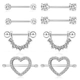 Matte 14G Nipple Piercing Set with Crystal Ring Body Jewelry