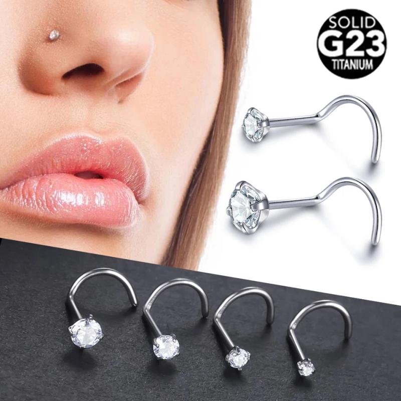 Titanium Nose Stud Ring Set CZ Crystal Piercings 20G
