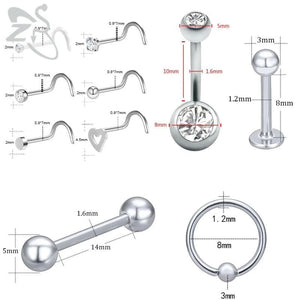 Pro Stainless Steel Body Piercing Kit 14G 16G 20G Needle Clamp, Tool, Glove