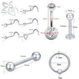 Pro Stainless Steel Body Piercing Kit 14G 16G 20G Needle Clamp, Tool, Glove