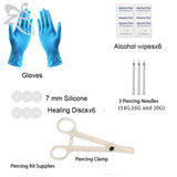 Pro Stainless Steel Body Piercing Kit 14G 16G 20G Needle Clamp, Tool, Glove