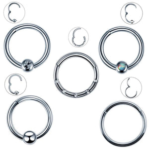 Steel Hinged Clicker Nose Hoop CZ Gem Piercing 16G