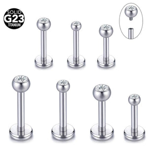 ASTM-F136 Titanium Tragus Labret Lip Ring CZ Gem Cartilage Stud