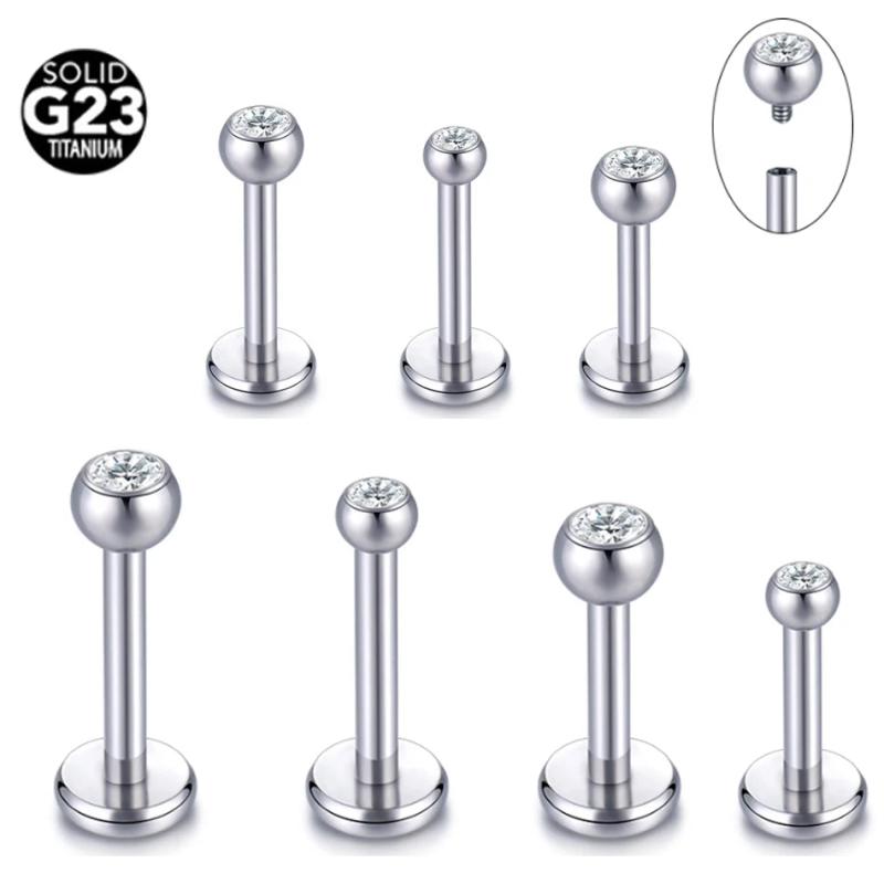 ASTM-F136 Titanium Tragus Labret Lip Ring CZ Gem Cartilage Stud