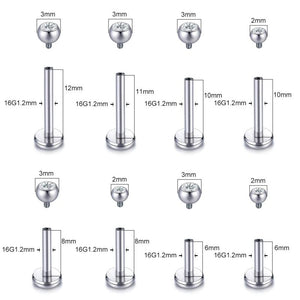 ASTM-F136 Titanium Tragus Labret Lip Ring CZ Gem Cartilage Stud