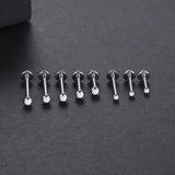 ASTM-F136 Titanium Tragus Labret Lip Ring CZ Gem Cartilage Stud