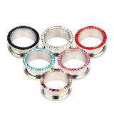 2pcs Crystal Ear Plug Tunnels Stainless Steel Gauges 3mm-25mm