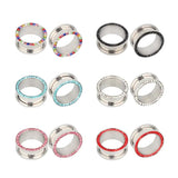 2pcs Crystal Ear Plug Tunnels Stainless Steel Gauges 3mm-25mm