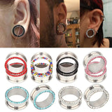 2pcs Crystal Ear Plug Tunnels Stainless Steel Gauges 3mm-25mm