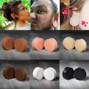 Pair Flesh Silicone Double Flare Plugs Large Gauge Ear Gauges 3mm-50mm