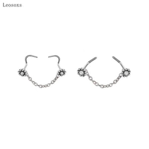 Double Nose Ring Chain Stainless Steel Jewelry 20G Nose Bone Stud