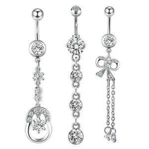 3PCS Butterfly Belly Piercing Jewelry Pack Bulk Stainless Steel Flower Navel Rin