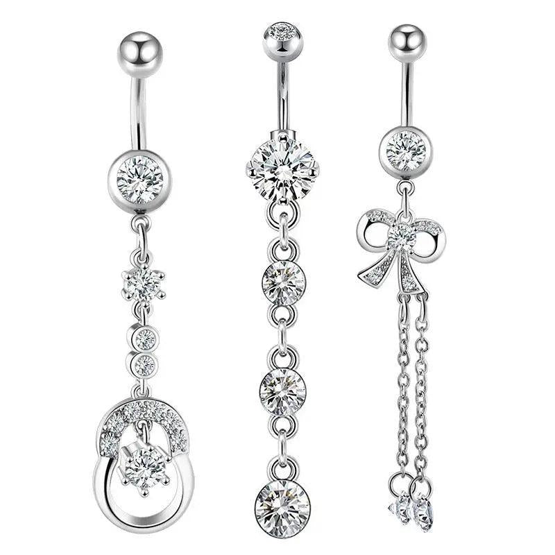 3PCS Butterfly Belly Piercing Jewelry Pack Bulk Stainless Steel Flower Navel Rin