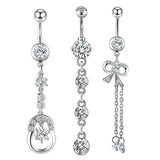 3PCS Butterfly Belly Piercing Jewelry Pack Bulk Stainless Steel Flower Navel Rin