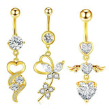 3PCS Butterfly Belly Piercing Jewelry Pack Bulk Stainless Steel Flower Navel Rin