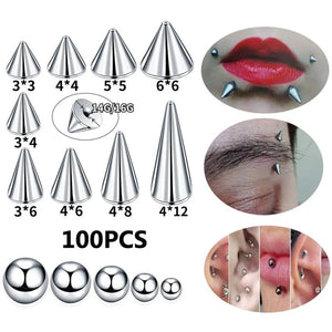 100pcs Stainless Steel Screw Spike Ball Piercing Accessories