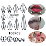 100pcs Stainless Steel Screw Spike Ball Piercing Accessories