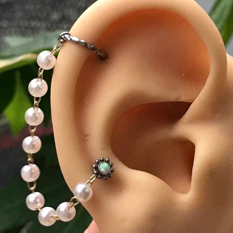 Heart Opal Labret Daith Piercing Septum Crystal Dangle Earrings